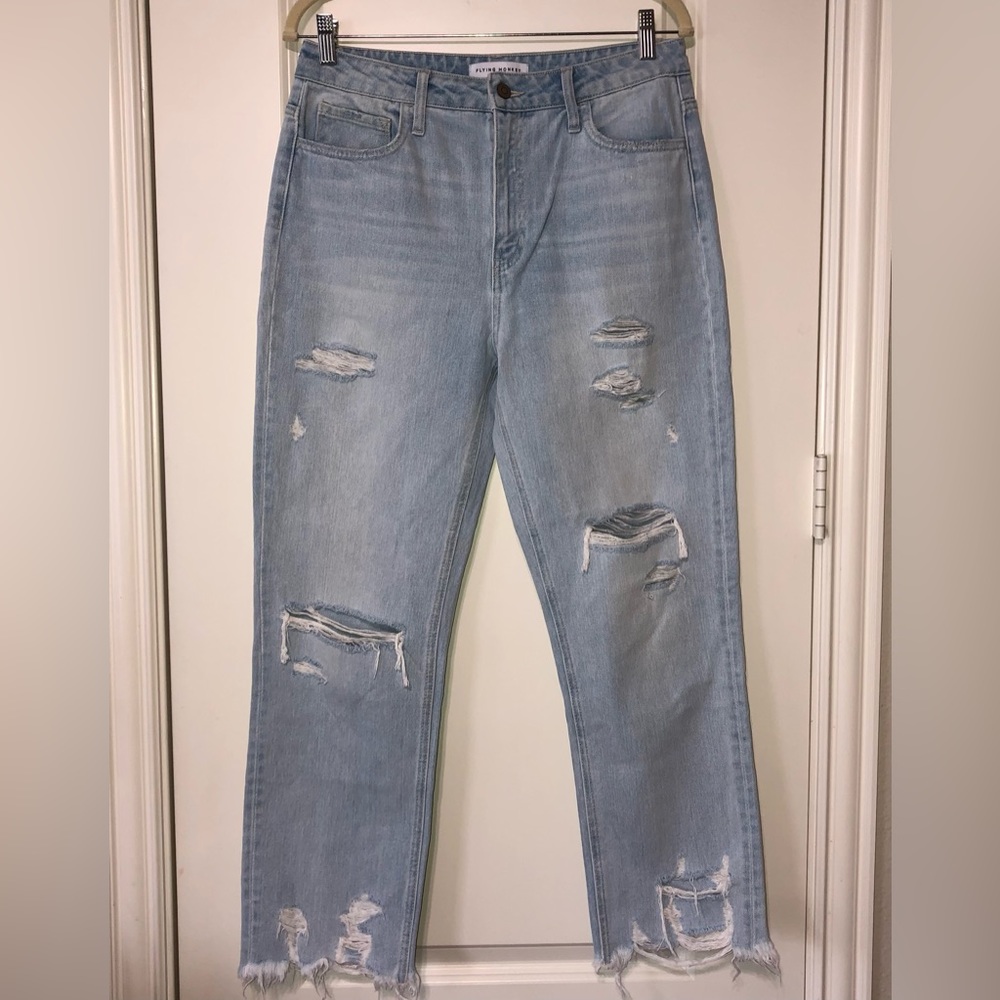 Flying Monkey High Rise Straight Leg Denim Jeans Light Wash Size 29 New
